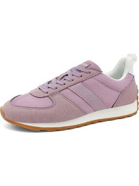 Women's Purple Microfiber Suede Mesh Lace Up Casual Fashion Walking Sneakers